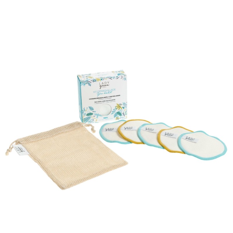 Kit démaquillage Zéro déchet - 5 Disques démaquillants + 1 filet de lavage