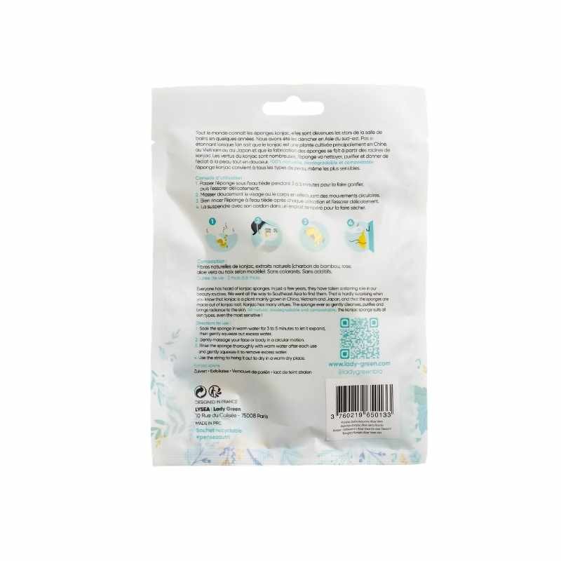 Eponge Konjac 100% Naturelle Charbon de Bambou - Visage - Lady Green