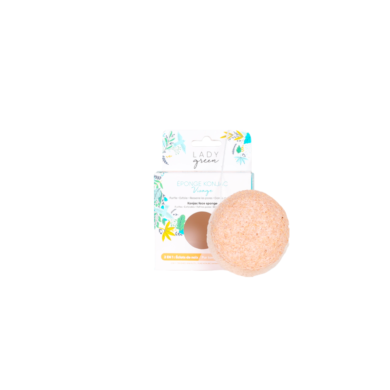 Eponge Konjac 100% Naturelle Éclats de Noix – Visage - Lady Green