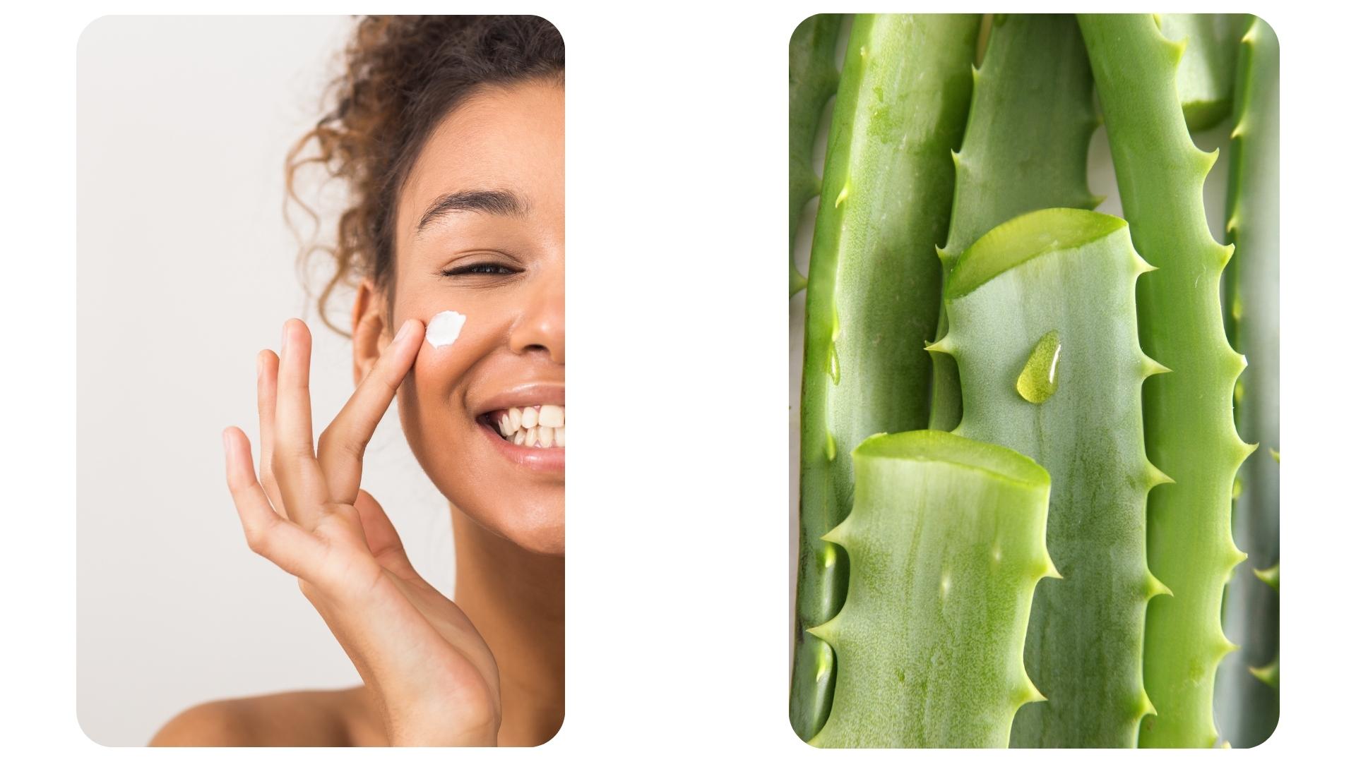 Jeune femme avec un soin hydratant et aloe vera